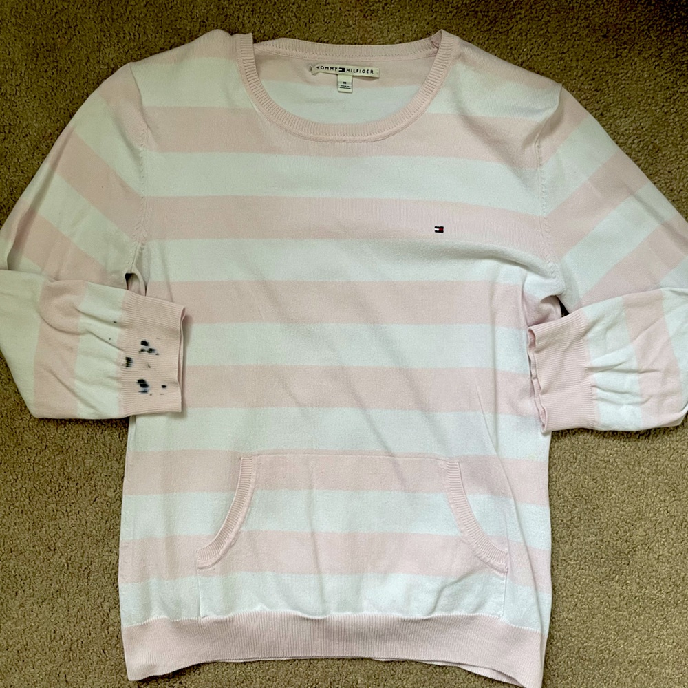 Tommy Hilfiger Pink and White Lightweight Sweater